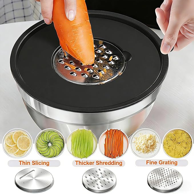 Thickened Heavy-Duty 26pcs Stainless Steel Bowl, Mixing Bowl Set with Lid, Grater Attachment, Non-Slip Bottom and Kitchen Gadget Set, Sizes 7, 4, 2.5, 2.0, 1.5, 1QT, Ideal for Mixing and Serving - Image 2