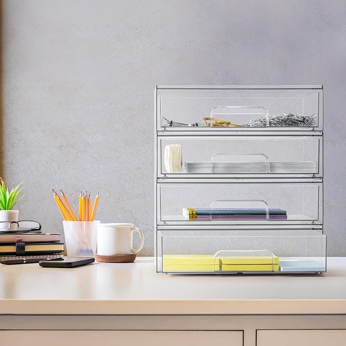 Sorbus Acrylic Storage Containers - 2 Pack, Stackable Storage Bins Set for Bathroom Organization - Clear Acrylic Drawer Organizers - Makeup Case Pull-Out Drawers (12.1’’ Wide) - Image 6