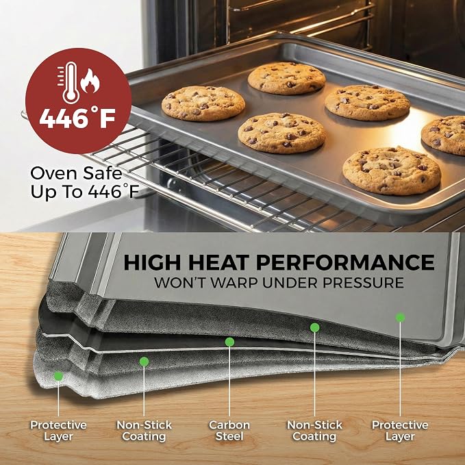 Non-Stick 10-Piece Bakeware Set – Carbon Steel with Even Heat Distribution, Oven Safe to 446°F, BPA-Free, Dishwasher Safe, Stackable Baking Tools for Easy Storage and Everyday Cooking - Gray - Image 6