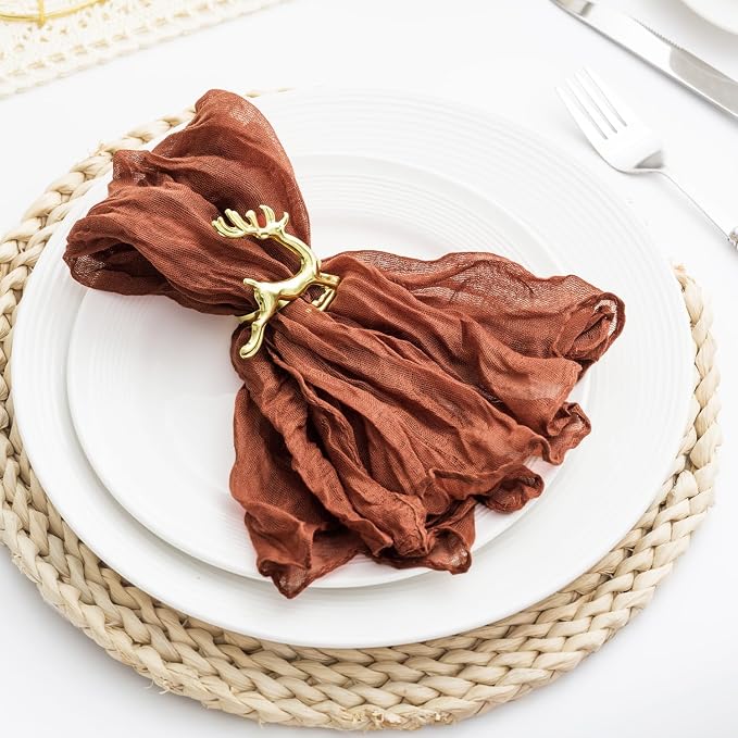 60 Pack Terracotta Cheesecloth Napkins 21x21 Inches Terracotta Cloth Napkins Washable Set of 60 Dinner Table Napkins for Wedding Bridal Baby Shower Rustic Boho Cotton Gauze Summer Party Table Decor - Image 2