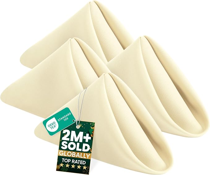Utopia Home [24 Pack, Ivory] Cloth Napkins 17x17 Inches, 100% Polyester | Hemmed Edges, Washable and Reusable Ideal for Parties, Weddings and Dinners by UTOPIAHOME