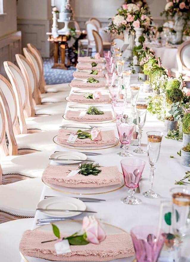 36 Pack Pink Cloth Napkins Cotton Linen Napkin 16 x 16 Inch Pink Napkins Cloth Handmade with Fringe Soft Washable Rustic Dinner Napkin Cloths for Wedding Party Dinner Table - Image 4