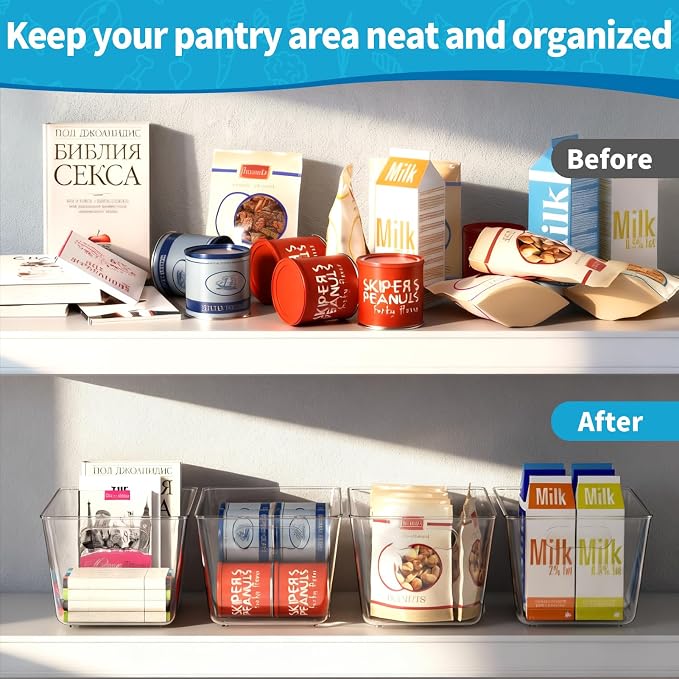 Clear Fridge Organizer Bins with Handles, 4 Pack Large 11.5×7.5×6 Inch | Clear pantry food storage bins with handles, ideal for kitchen, countertops, cabinets, fridge and freezer - Image 7