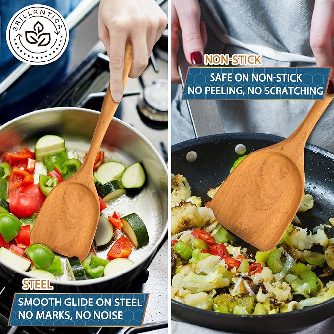 Wooden Kitchen Utensil Set of 4, Natural Wood Spoons and Spatulas, Non Toxic Eco Friendly Durable Wooden Turner and Spatula Set for Cooking. Perfect kitchen cooking utensils. - Image 4