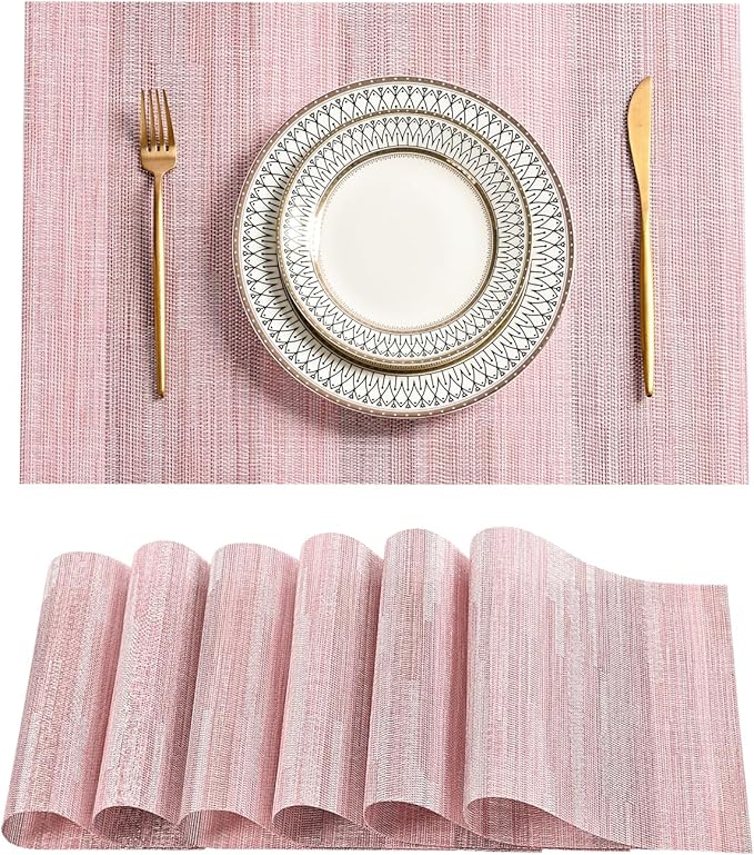 Leetaltree Misty Rose Placemats Set of 6 - Heat Resistant Non-Slip Place mats for Dining Table, Washable Durable PVC Vinyl Woven Table Mats（Misty Rose, 6） by Leetaltree-ArtatEveryTable