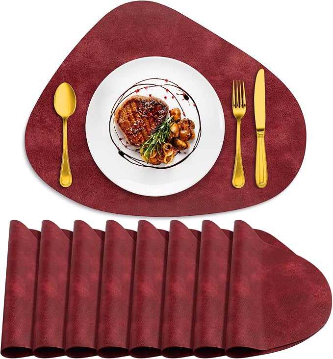 ADRIMER Placemats, Heat Resistant Round Placemats Set of 8 Washable 13 x 17 Inch, Waterproof Table Mats Wipeable for Kitchen, Dining Room Table Christmas Decor, Wine Red by Adrimersdreamistobeanindispensablecompanioninyourlife
