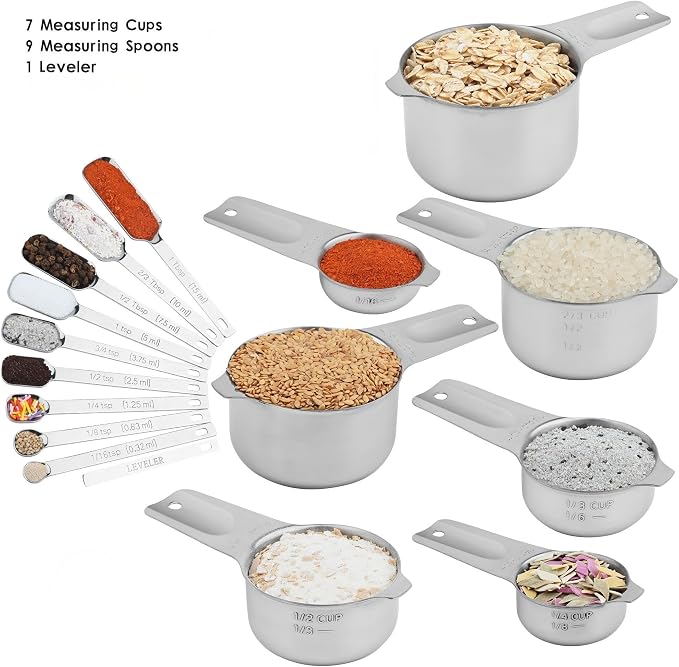 Measuring Cups and Spoons Set 17, 18/8 Stainless Steel Measuring Cup and Spoons Set for Dry & Liquid, Metric & US Metal Measuring Tools &Leveler &Equivalents for Baking & Kitchen - Image 4