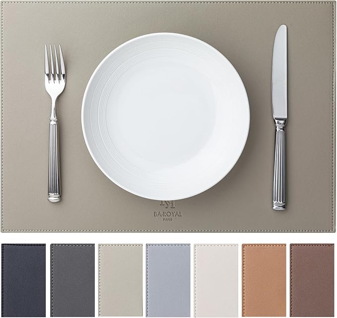 Baroyal Faux Leather Placemats Set of 6 Vinyl Washable Wipeable Table Mats for Kitchen Dining Table Heat Resistant Waterproof Indoor/Outdoor Placemats Non-Slip Easy Clean Place Mats-Almond Birch by BAROYAL