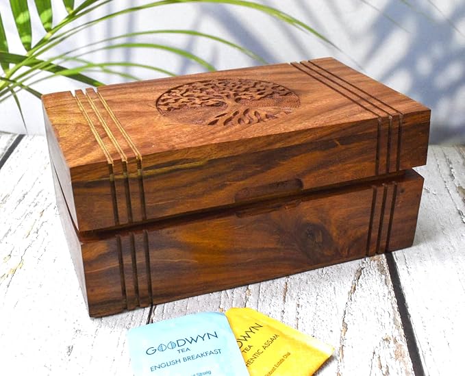 Wooden Tea Box - Tea Box for Tea Bags Organiser - Engraved Hardwood Tea Chest with 6 Compartments - Tea Storage Box Multi Functional - Wood Tea Box Organiser - 10 x6 inch (6 compartment box) - Image 7