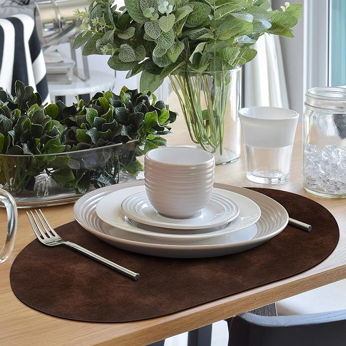 ADRIMER Placemats, Heat Resistant Oval Placemats Set of 6 Washable 12 x 17 Inch, Waterproof Table Mats, Wipeable Pu Place Mats for Kitchen, Dining Room, Coffee - Image 6