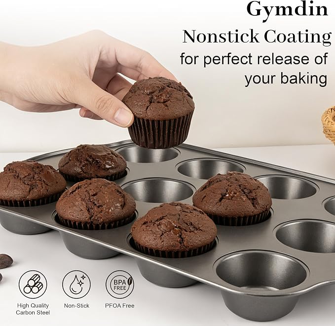 13 PCS Nonstick Bakeware Set - Carbon Steel Baking Pans Set with Dual Handles, Includes Roasting Pan, Pizza Pan, Cookie Sheet, Cake Pans, Muffin Pans, Cooling Rack, Oven Mitts, Non-Toxic - Image 4