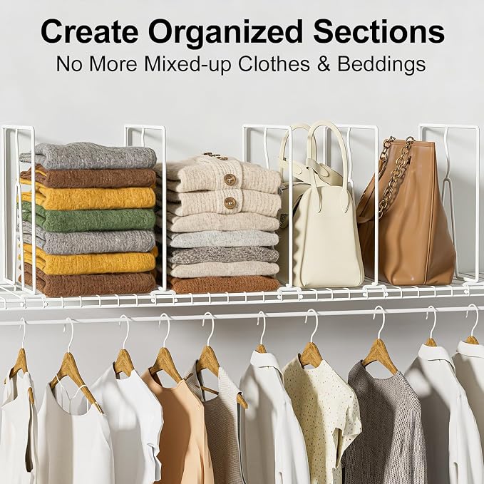 SortNStore Wire Shelf Dividers for Closet: Tall 12in x Deep 12in, 6 Pack | Wire Rack Accessories - Adjustable Purse Organizer for Clothes Handbags - Metal Linen Closet Pantry Separators - Image 3