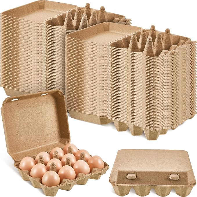 Rtteri 100 Pcs Egg Cartons Bulk 3x4 Style Egg Storage Containers Holder for Fresh Duck Quail Storage Kitchen Family Farmhouse (Natural Color) by Rtteri