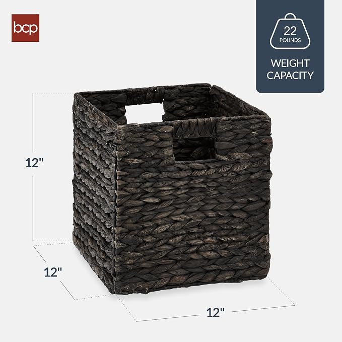 Best Choice Products 12x12in Pack of 5 Cube Storage Baskets, Water Hyacinth Multipurpose Collapsible Organizers, Handwoven Laundry Totes for Laundry, Living Room, Kids Room & Nursery - Black - Image 2