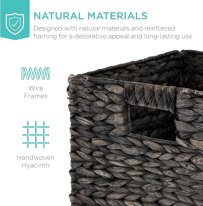 Best Choice Products 13x13in Pack of 5 Cube Storage Baskets, Water Hyacinth Multipurpose Collapsible Organizers, Handwoven Laundry Totes for Laundry, Living Room, Kids Room & Nursery - Black - Image 4