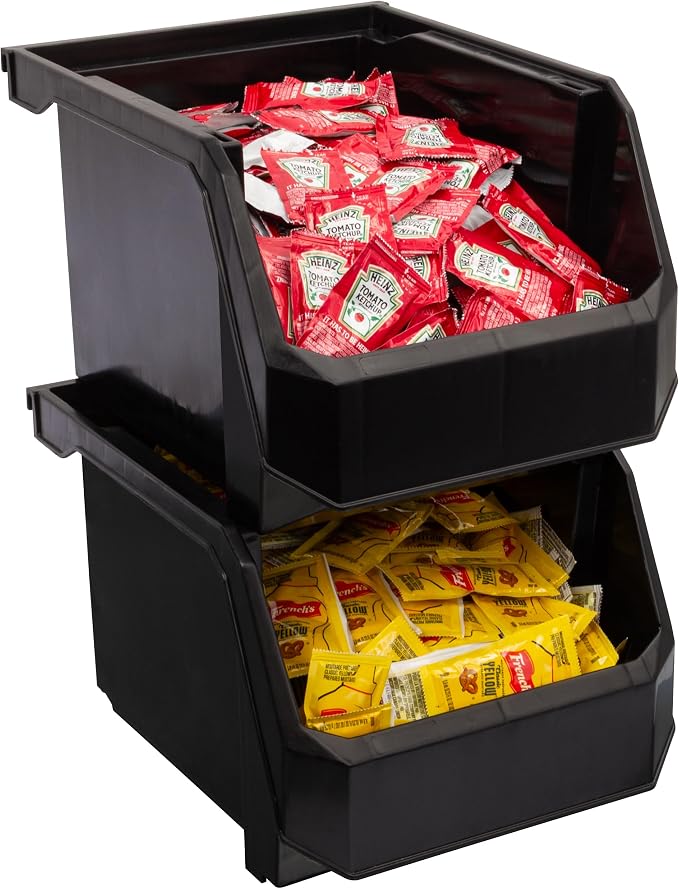 Medium-Tall Stackable Plastic Storage Bins, 4-Pack, Black | Open-Front Stackable Bins For Garage, Pantry, Closet & Office, 7"L X 11"W X 8"H, Nests When Empty, Durable Plastic, - Image 6