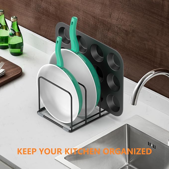 Kitchen Cabinet Organizer, 2PCS Steel Cookware Holder, Divided Holder with 3 Slots for Skillets Baking Tray and Chopping Board Rack - Pan Holder Storage (2.2 Inch Width Slots) - Image 5