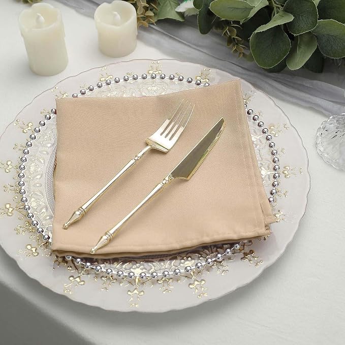 Efavormart Premium Cloth Napkins Set of 50, 17x17 Inch Nude Beige Seamless Dinner Napkins, Washable Linen Table Napkin Cloth with Hemmed Edges for Weddings, Party and Banquet - Image 7