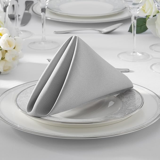 Lann's Linens Set of 12 Cloth Dinner Napkins, 17-inch Polyester Napkins, Washable and Reusable Fabric for Weddings, Hotels, Restaurants - Silver Gray - Image 7