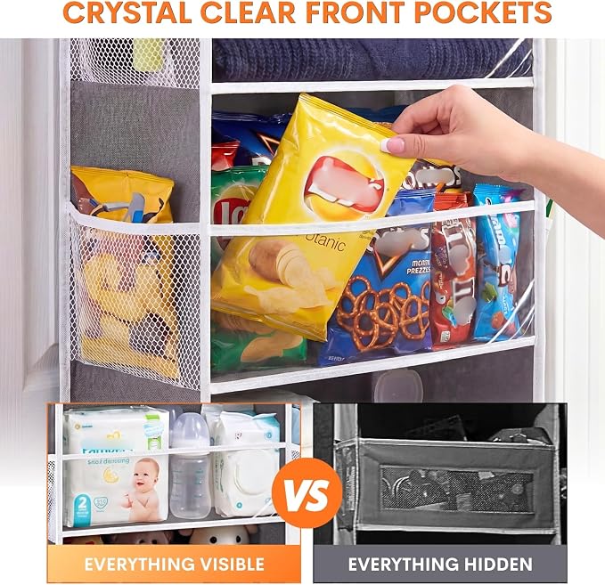 Over Door Organizer with 6 Large Pockets | 6 Transparent Front Pockets & 12 Mesh Side Pockets, 80 lbs Weight Capacity Hanging Storage for Toys, Shoes, Diapers, Pantry - Image 2
