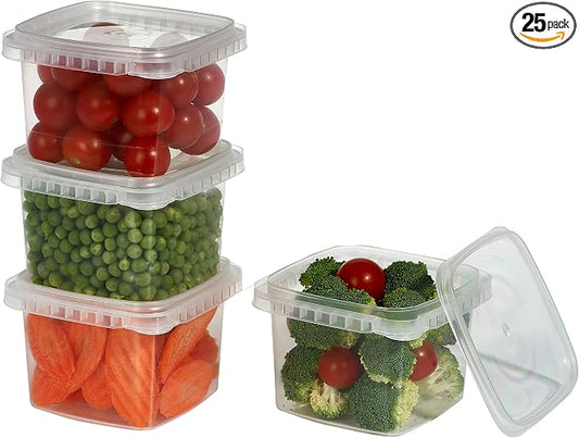 16-oz. Square Clear Deli Containers with Lids , Tamper-Proof BPA-Free , Take Out Food Storage Containers Space Saver Airtight Meal Prep Container , 25Pack by Decony