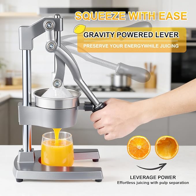 Cast Iron Juicer,Commercial Hand Press Squeezer,Heavy Duty Countertop Citrus for Fresh Orange Lemon Juice with Stainless Steel Cup - Image 3