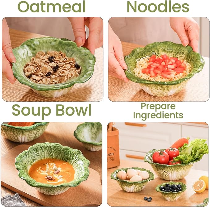 KXZ Green Ramen Noodle Bowls Microwavable 7 Inch, 16 Oz Ceramic Dinner Bowl Sets of 4 for Kitchen, Orcelain Silverware Set for Cereal, Soup, Serving, Rice, Pho, Salad, Pasta, Chip, Fruits, Vintage - Image 5