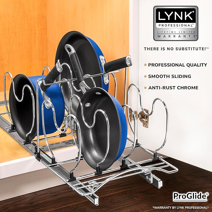 LYNK PROFESSIONAL® Pull Out Cabinet Organizer for Pots and Pans – Under Cabinet Pots and Pans Organizer – Cabinet Slide Out Shelves – Pot and Pan Lid Organizer Rack for Cabinet - 11" W x 21" D, Chrome - Image 4