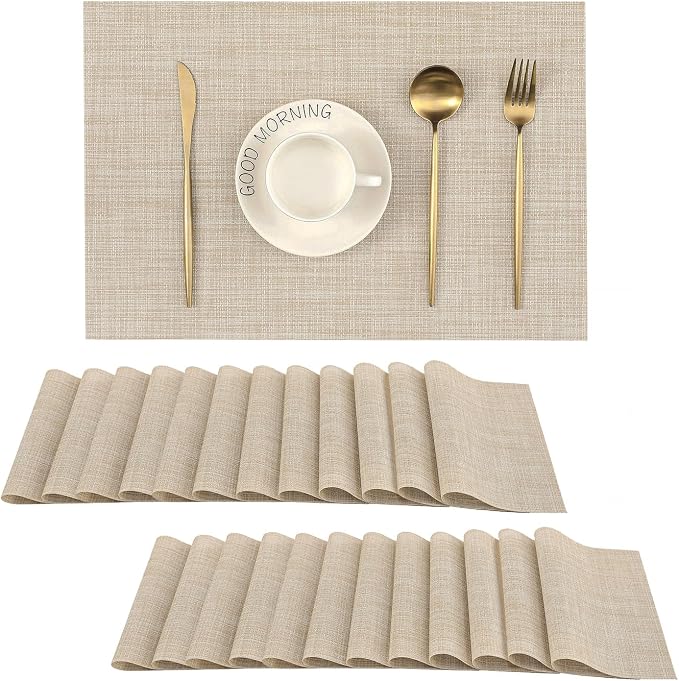 Leetaltree Beige Placemats Set of 24 - Heat Resistant Non-Slip Place mats for Dining Table, Washable Durable PVC Vinyl Woven Table Mats(Beige, 24) by Leetaltree-ArtatEveryTable