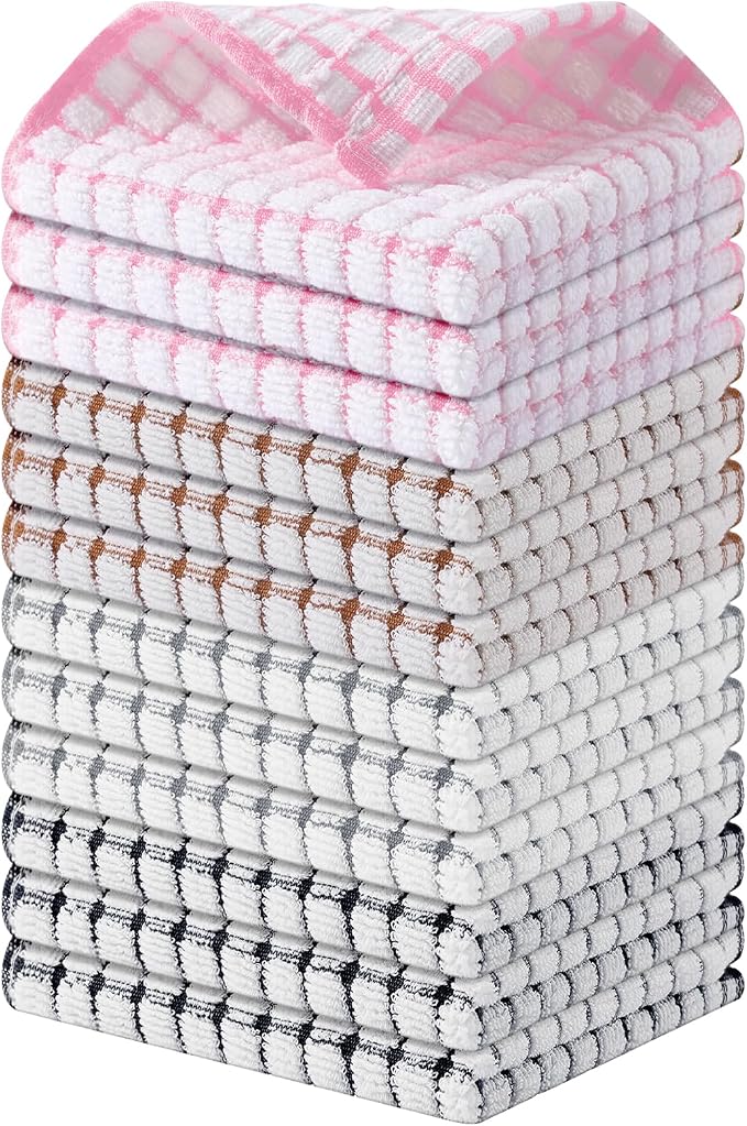 Kitinjoy Cotton 12 Pack Terry Kitchen Dish Cloths, Mix Color | 12 x 12 Inches Super Soft and Absorbent Dish Rags, Quick Drying Dish towels for Washing Dishes by Kitinjoy