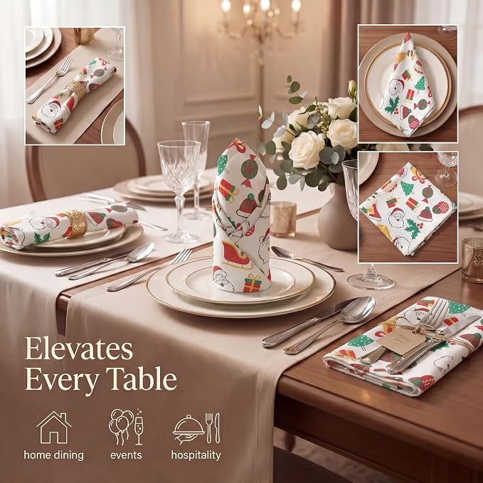Urban Villa Cloth Napkins Cotton 20x20 (Set of 12) Xmas Print - Image 2