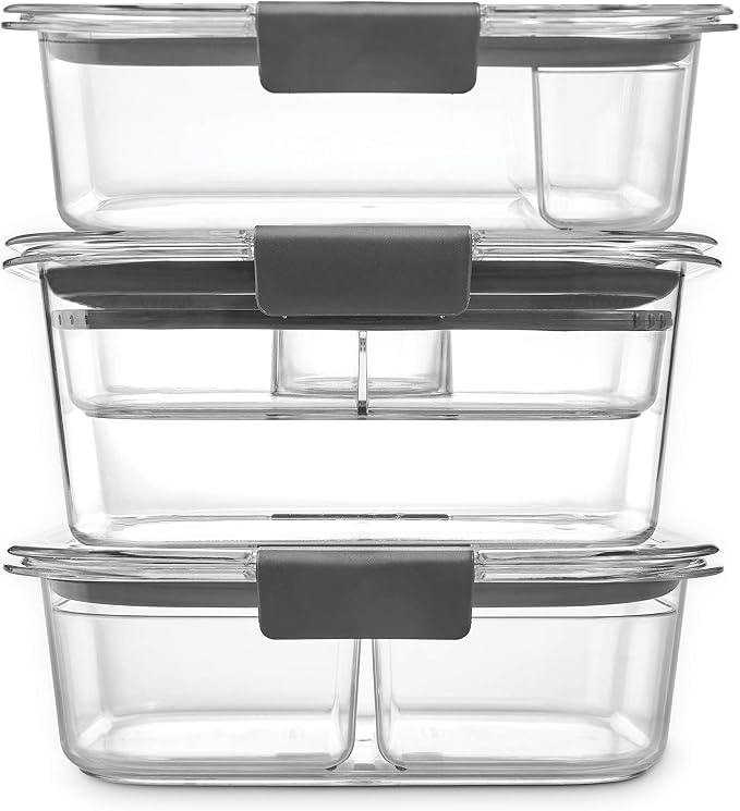 Rubbermaid Brilliance BPA-Free 3 Set Food Storage Containers with Lids, Removable Trays, Airtight, Leak-Proof, Ideal for Meal Prep, Lunch, and Leftovers - Image 2