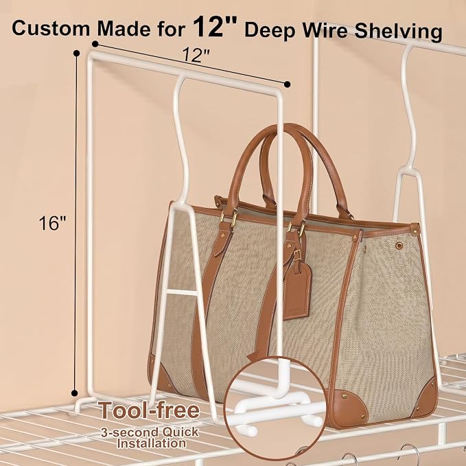 Wire Shelf Dividers for Closet: 16" Tall x 12" Deep (Taller) 6 Pack | Wire Shelves Organizer for Closet - Adjustable Purse Organizer for Clothes, Sweater, Towels Jeans - Metal Pantry Separators - Image 2