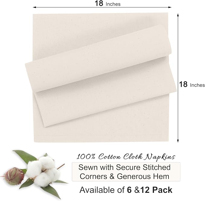 Ruvanti Cloth Napkins Set of 12, 18x18 Inches, Napkin Cloth Washable, Soft & ‎Absorbent 100% Cotton Napkins, Perfect for Wedding, Christmas, ‎Thanksgiving, and Dinner - Natural Color - Image 3