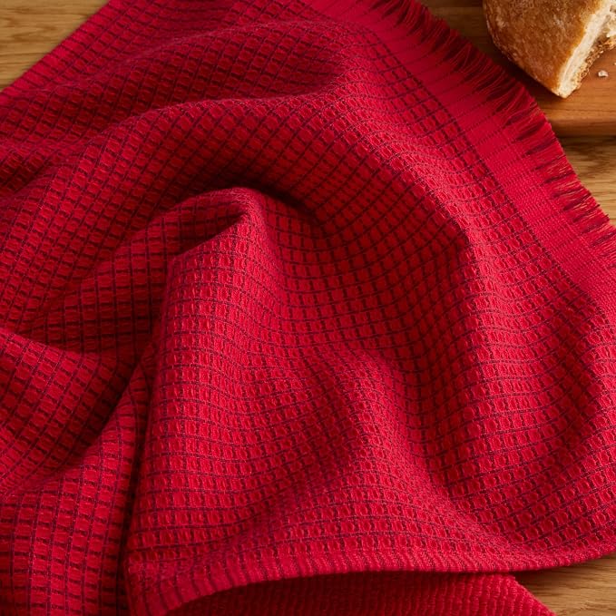 KitchenAid Gourmet Series Gridlines Kitchen Towels 3-Pack Set, 100% Cotton Absorbent, Passion Red, 18"x28" - Image 5