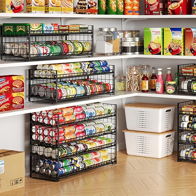 Sbanmao Extra-Long 2-Tier Stackable Can Organizer for Pantry | Sturdy Can Holder for Canned Food Storage, Holds Up to 64 Cans for Kitchen Cabinet & Pantry Organization, Black - Image 7