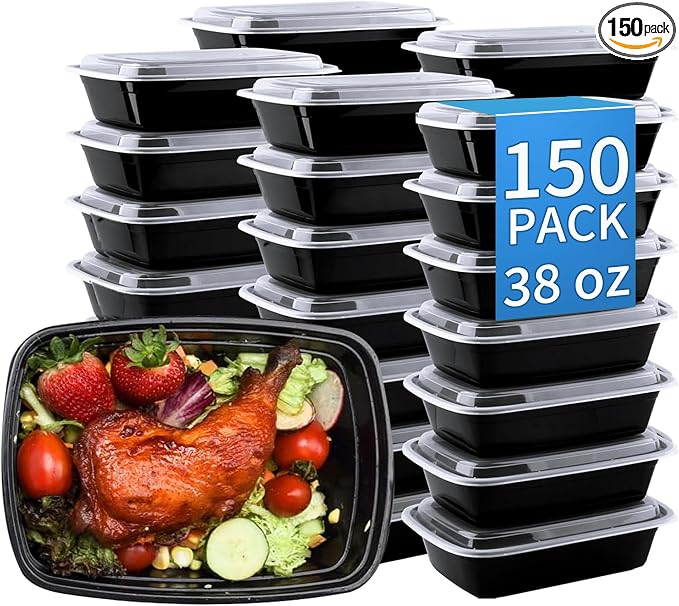 38oz Meal Prep Containers, 150 Sets Disposable Food Storage Boxes with Lids | BPA-free Plastic, Microwave, Dishwasher And Freezer Safe, Ideal For Restaurant Takeout And Household Leftover Food Storage by Apsic