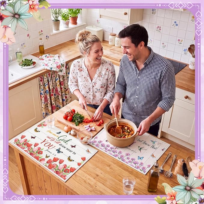 12 Pcs Christian Dish Drying Mats for Kitchen 24"x 16" Gifts Bulk | Religious Floral Scripture Hymn Microfiber Absorbent Washable Drainer Mat for Counter Home Accessories Decorations - Image 4