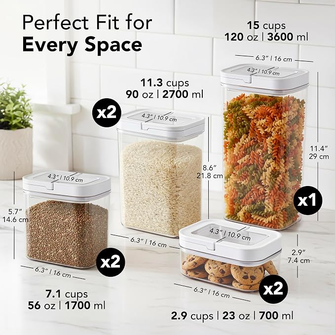 Airtight Food Storage Containers for Pantry, 7 Piece | FlipLock One-Hand Seal, Airtight Lids, For Flour, Sugar, Cereal & Snacks - Image 2