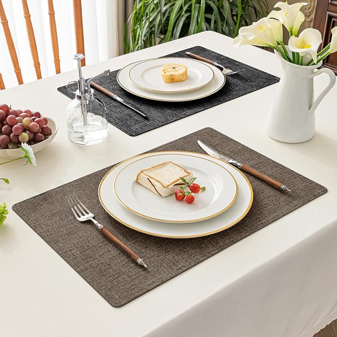 Romanstile Vinyl Placemats Set of 4, Reversible Faux Leather Heat Resistant Wipeable Table Mats, Waterproof Washable Non-Slip Table Placemats for Dining/Kitchen/Party/Outdoor (Grey Brown, 12" x 17") - Image 7