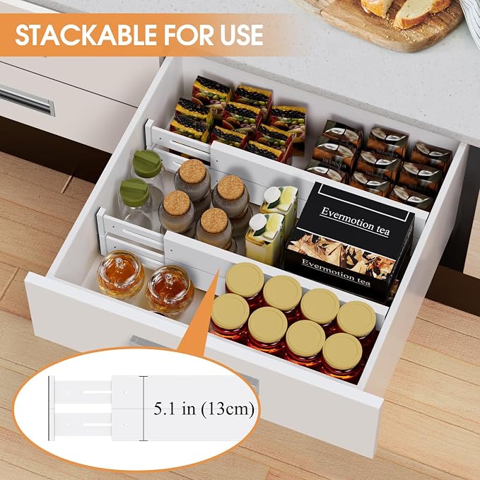 Bamboo Drawer Dividers, Adjustable Drawer Organizers, Fits 17.6–21" Drawers | 2.5" High, 8 Pack Expandable Drawer Separators for Kitchen, Nursery, Dressers & Office Storage, White - Image 5