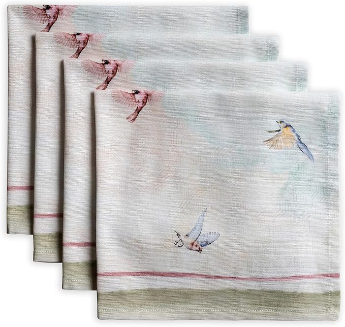 Maison d' Hermine Cloth Napkins Set of 4 Reusable 100% Cotton (20" x 20") | Everyday Square Napkins Cloth Washable Dinner Party Wedding Restaurant Hotel Kitchen Spring Summer - Flying Birds by MaisondHermine