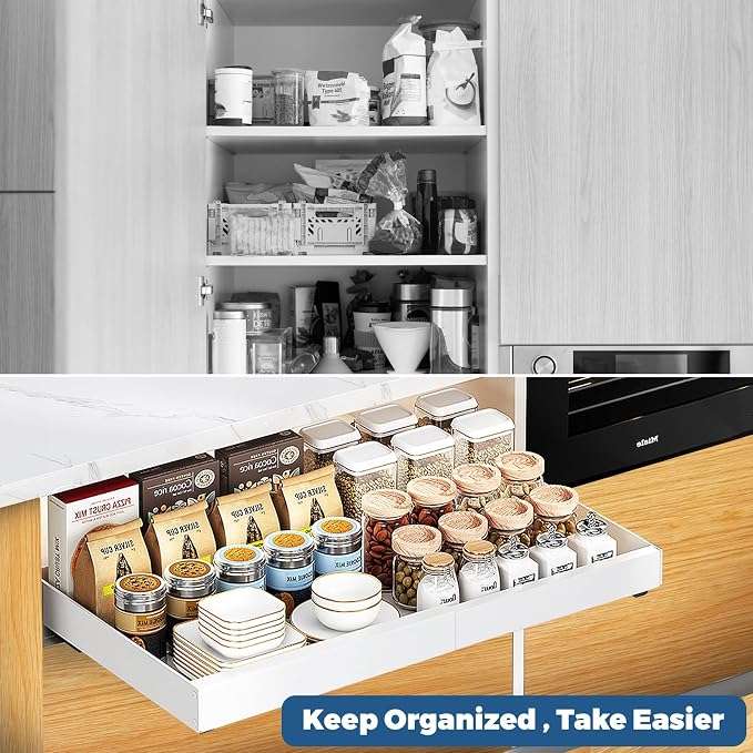 Pull-out Cabinet Organizer, ExpandableHeavy Duty Slide out Drawers Fixed with Adhesive Nano Film for Pots, Roll out Shelf Storage for Kitchen Base Cabinet Organization (white-2PCS) - Image 8