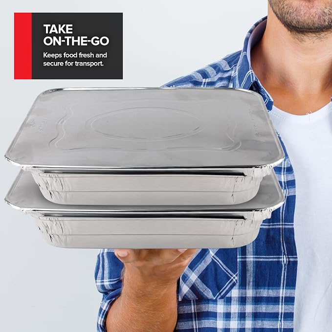 Stock Your Home 9x13 Disposable Aluminum Pans with Lids, 30 Pack | Heavy Duty, Food Catering Containers for Baking, Cooking, Heating, Storage - Image 7