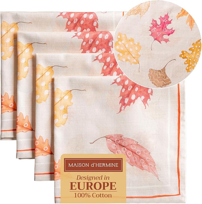 Maison d' Hermine Cloth Napkins Set of 4 Reusable 100% Cotton (20" x 20") | Everyday Square Napkins Cloth Washable Dinner Wedding Restaurant Hotel Kitchen Thanksgiving Christmas - Colours Of Autumn by MaisondHermine
