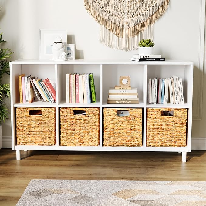 SpaceAid 4 Pack Wicker Basket, Storage Baskets for Organizing, Woven Rattan Basket with Handles for Shelves, Water Hyacinth Large Cube Organizer Storage Bin, 12x12x12 inch, Natural - Image 4