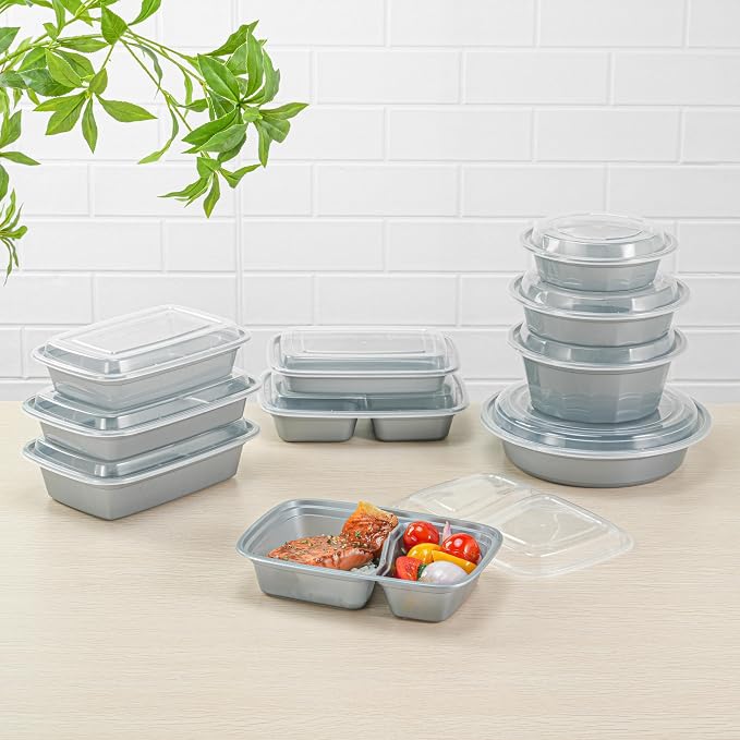 Restaurantware-Asporto 26 Ounce Compartment Take Out Boxes, 100 Microwavable Meal Prep Containers - 2 Compartments, With Clear Plastic Lids, Silver Plastic Food Containers, Do Not Contain BPA - Image 8