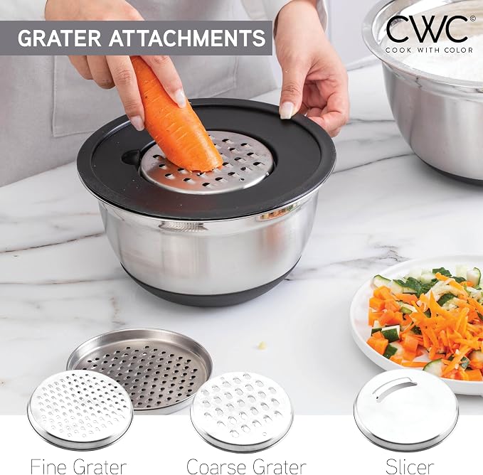 COOK WITH COLOR Stainless Steel Mixing Bowls Set with Lids - Nesting Bowls with Non-Slip Bottom, Silver, 14 Pieces - Image 7