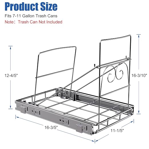 JOWBOOW Pull Out Trash Can Under Cabinet, Adjustable Cabinet Trash Can Pull Out Kit Under Sink Slide Out Shelf(Bin Not Included), Fits Min. 12" Opening Cabinet - Image 2