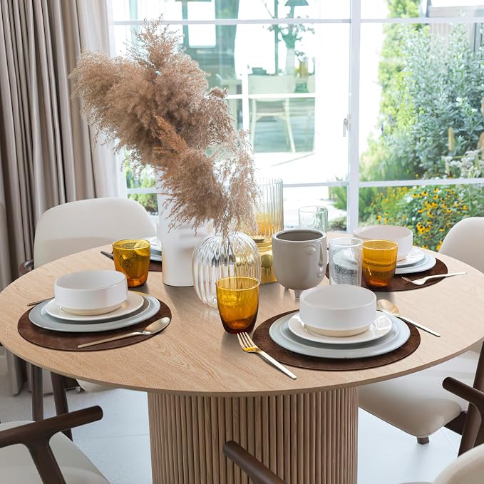 ADRIMER Placemats, Heat Resistant Round Placemats Set of 6 Washable, Waterproof Table Mats, Wipeable Faux Leather Place Mats for Kitchen, Dining Room, Brown - Image 5